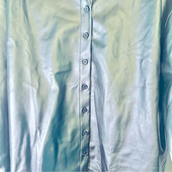 NWOT Pretty Garbage Black Lightly Lined Vegan Leather Button Down Shirt- Medium - Picture 4 of 4